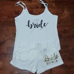 "Bride" tank top and shorts set, never worn!